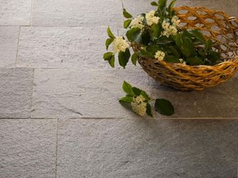 Kwartsieten platen met decoratieve mand en planten